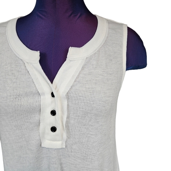 Soft Surroundings White Ribbed Henley Sleeveless Tunic Tank Top Size Small B19 - Picture 2 of 7